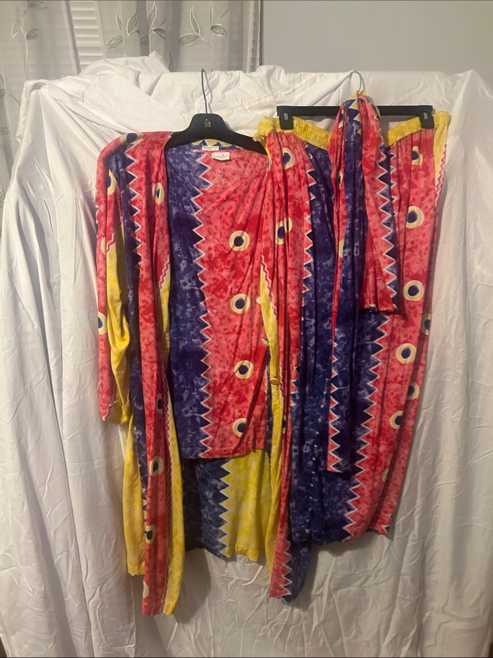Rainbow Multicolor Abstract Pantsuit Set in Red, Blue & Yellow